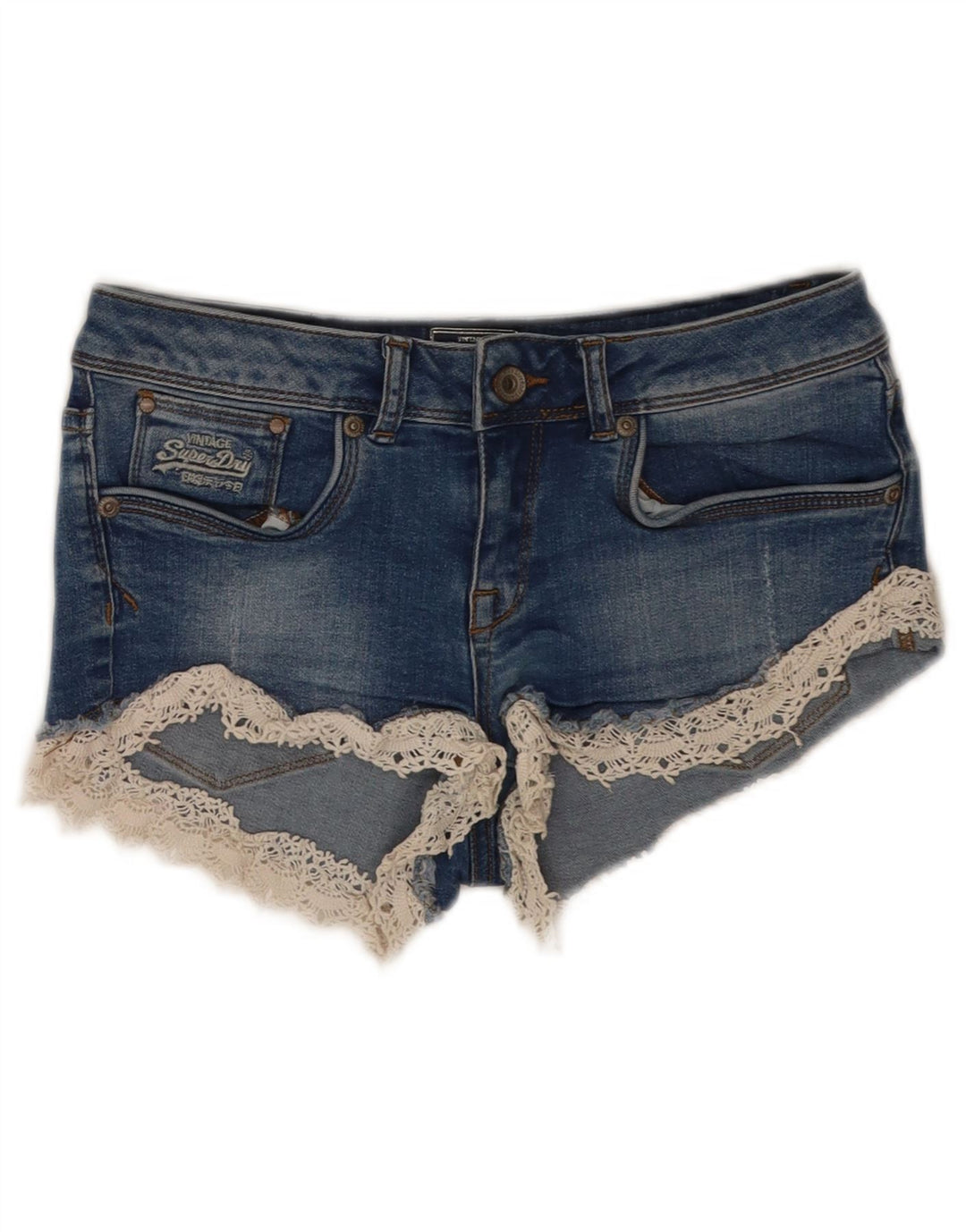 Superdry Dame Denim Hot Pants W26 Small Blue Cotton