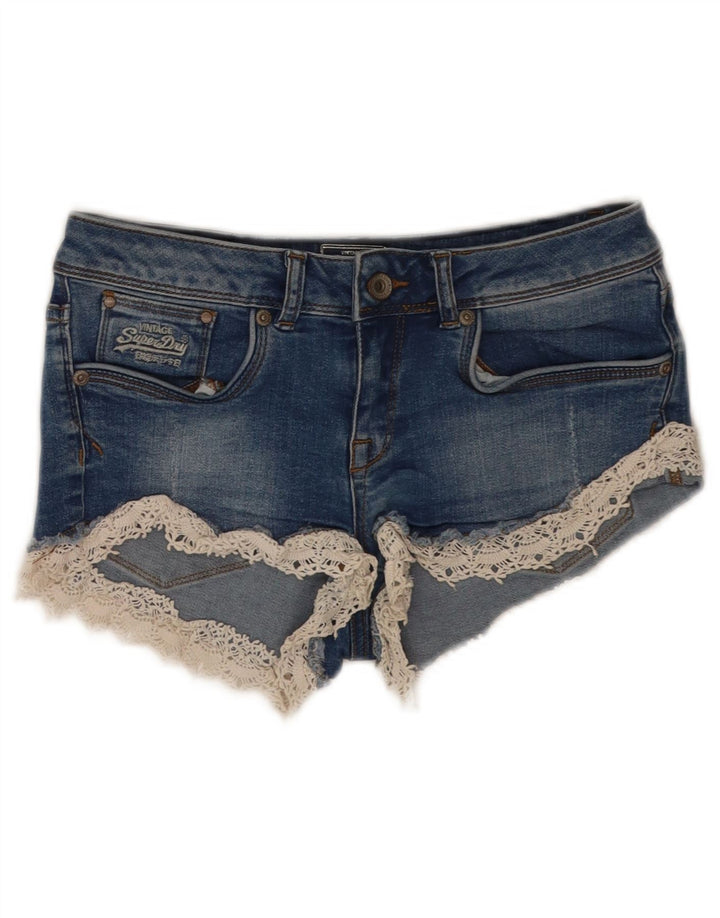 Superdry Dame Denim Hot Pants W26 Small Blue Cotton