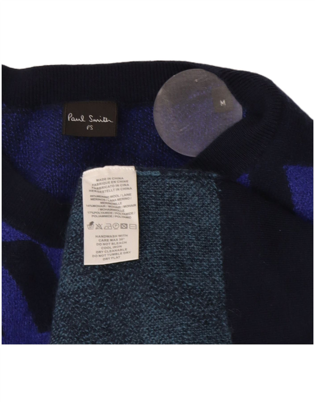 Paul Smith Dame Boat Neck Jumper Sweater UK 14 Medium Navy Blue Geometric