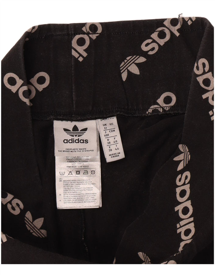 Adidas Dame Grafiske Leggings UK 12 Medium Sort Bomuld