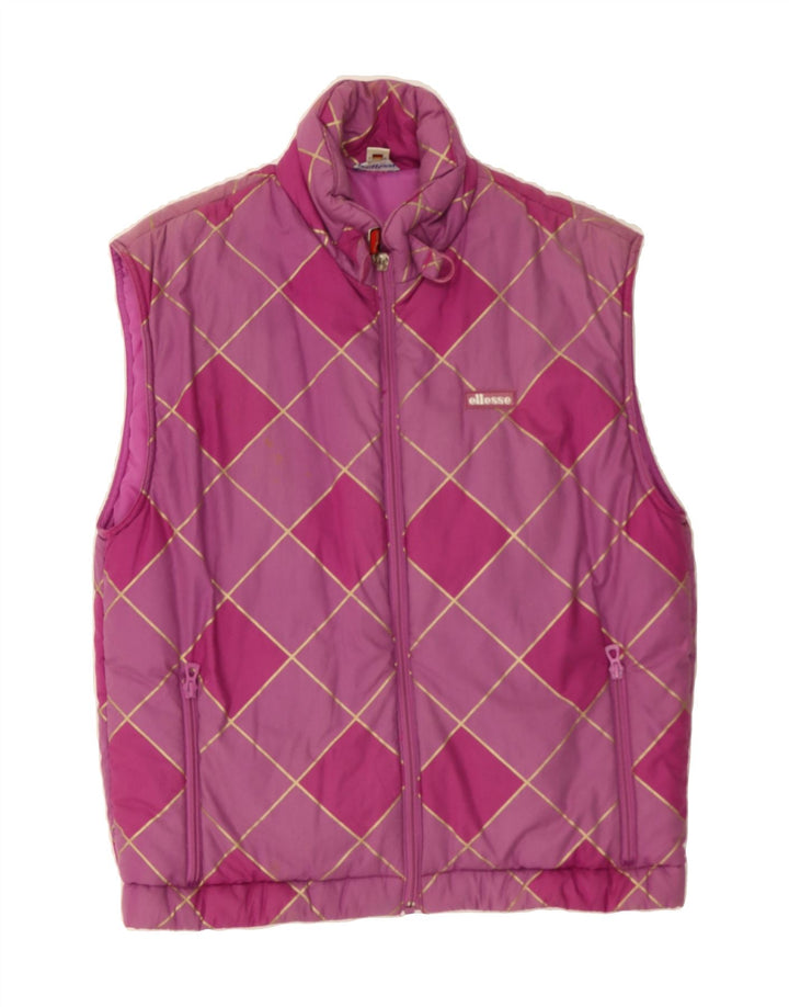 ELLESSE Womens Oversized Padded Gilet UK 10 Small  Pink Argyle/Diamond Vintage Ellesse and Second-Hand Ellesse from Messina Hembry 