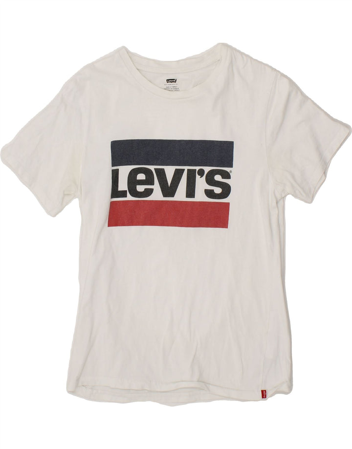 LEVI'S Womens Graphic T-Shirt Top UK 10 Small White Cotton Vintage Levi's and Second-Hand Levi's from Messina Hembry 