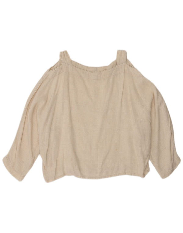 Vintage Womens Crop 3/4 ærme off Shoulder Bluse Top UK 14 Large Beige