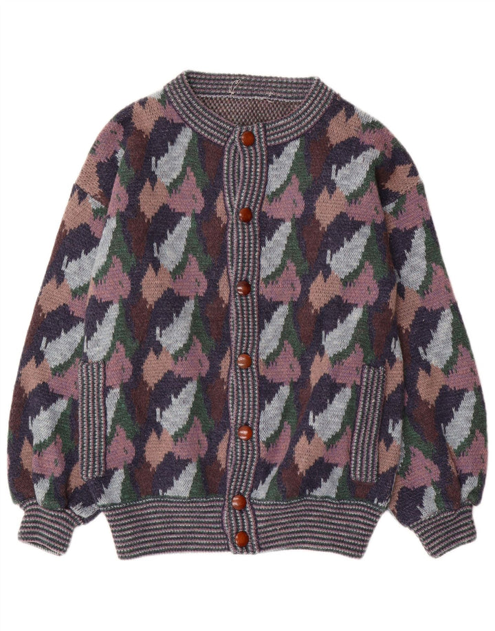 Vintage kvinders abstrakt mønster cardigan sweater UK 14 Large Multicolor
