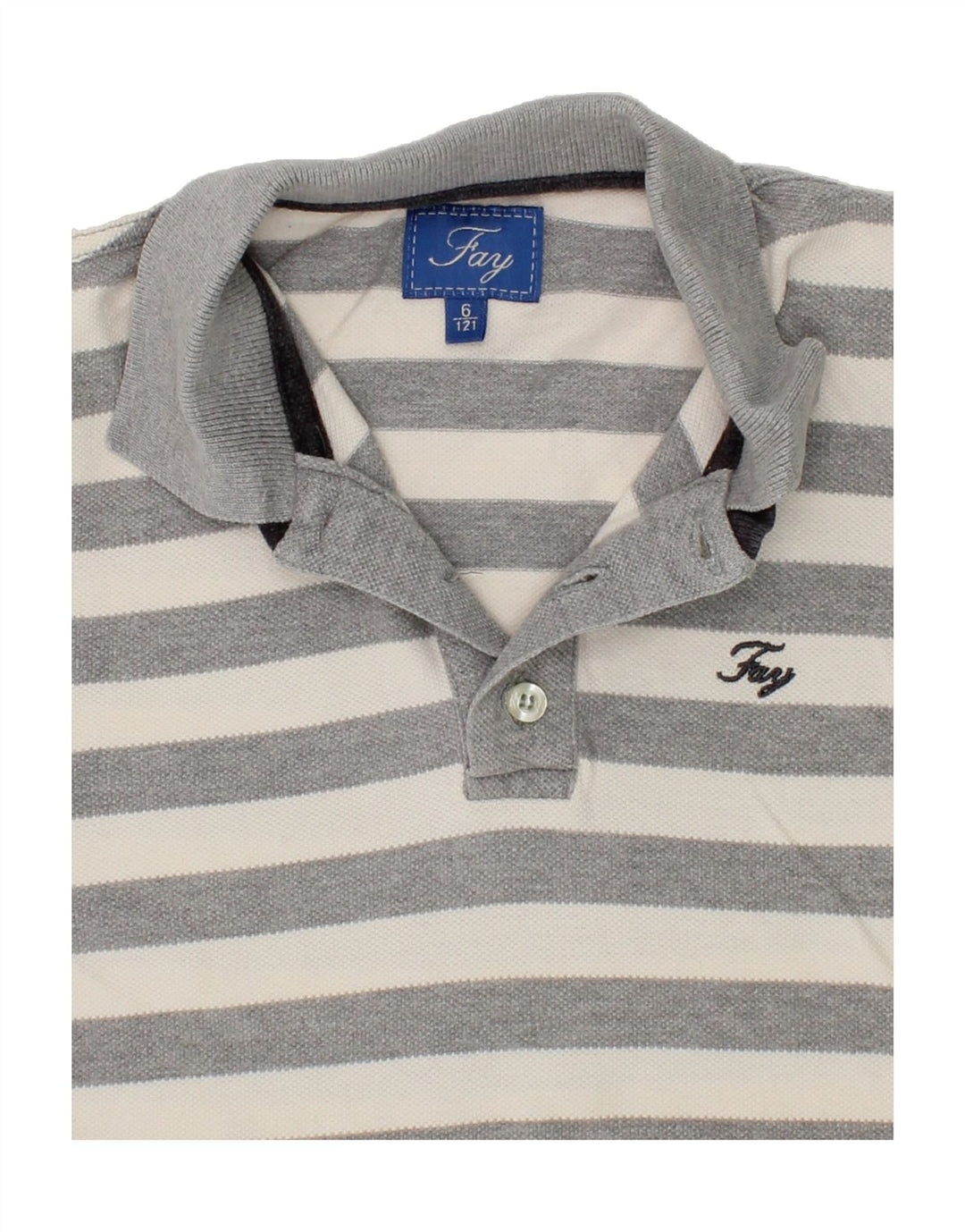 JOY Boys Long Sleeve Polo Shirt 5-6 Years Grey Striped Vintage Joy and Second-Hand Joy from Messina Hembry 