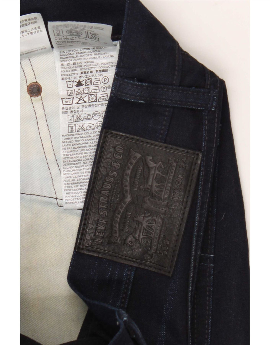 Levi's Herre 513 Straight Jeans W36 L34 Marineblå Bomuld