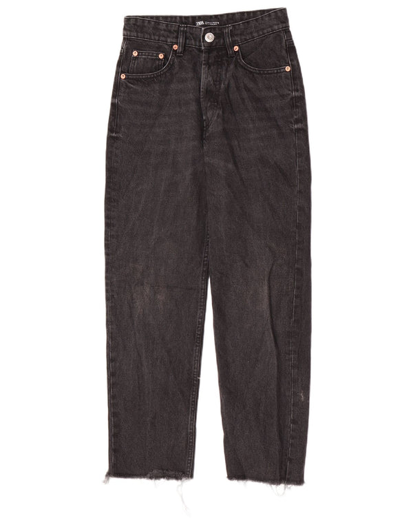 Zara Dame Crop Højtaljede Jeans EU 36 XS W26 L26 Sort Bomuld