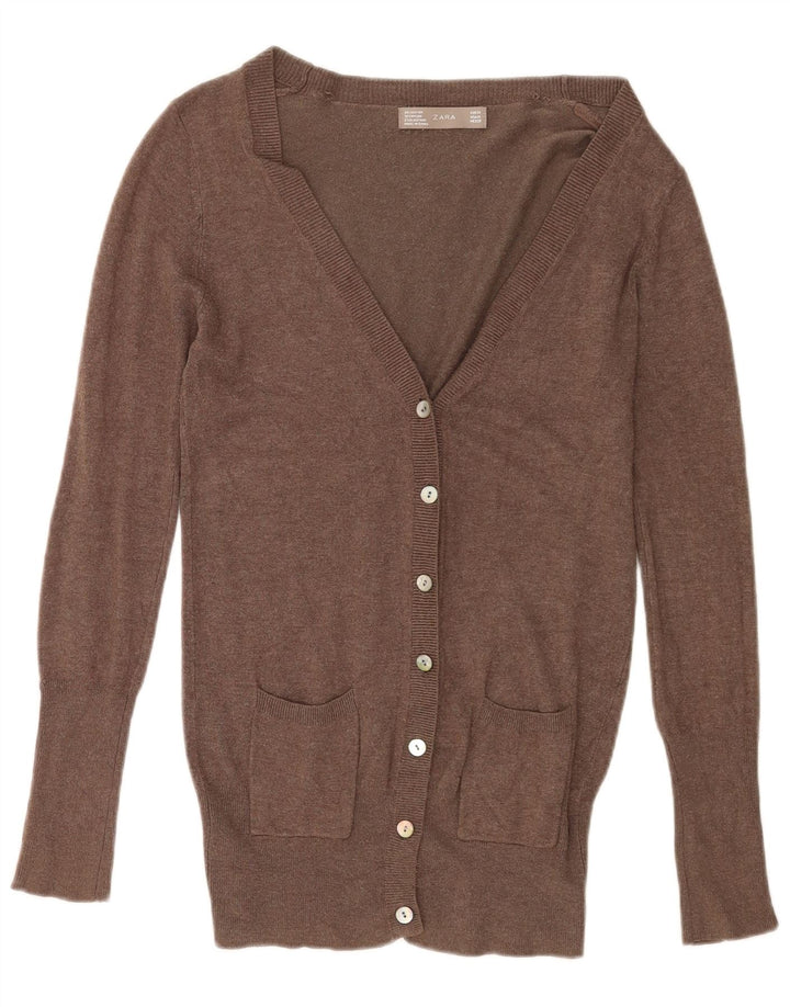 Zara Dame Cardigan Sweater UK 12 Medium Brown Rayon