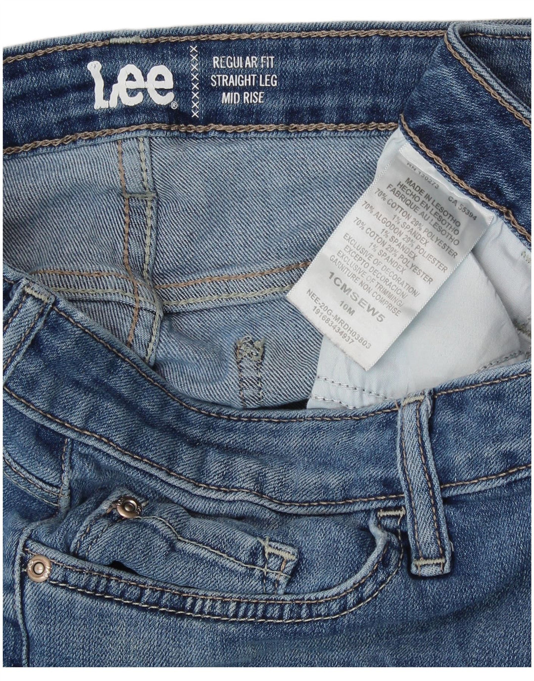 LEE Dame Mid Rise Regular Fit Straight Jeans US 10 Large W32 L29 Blå