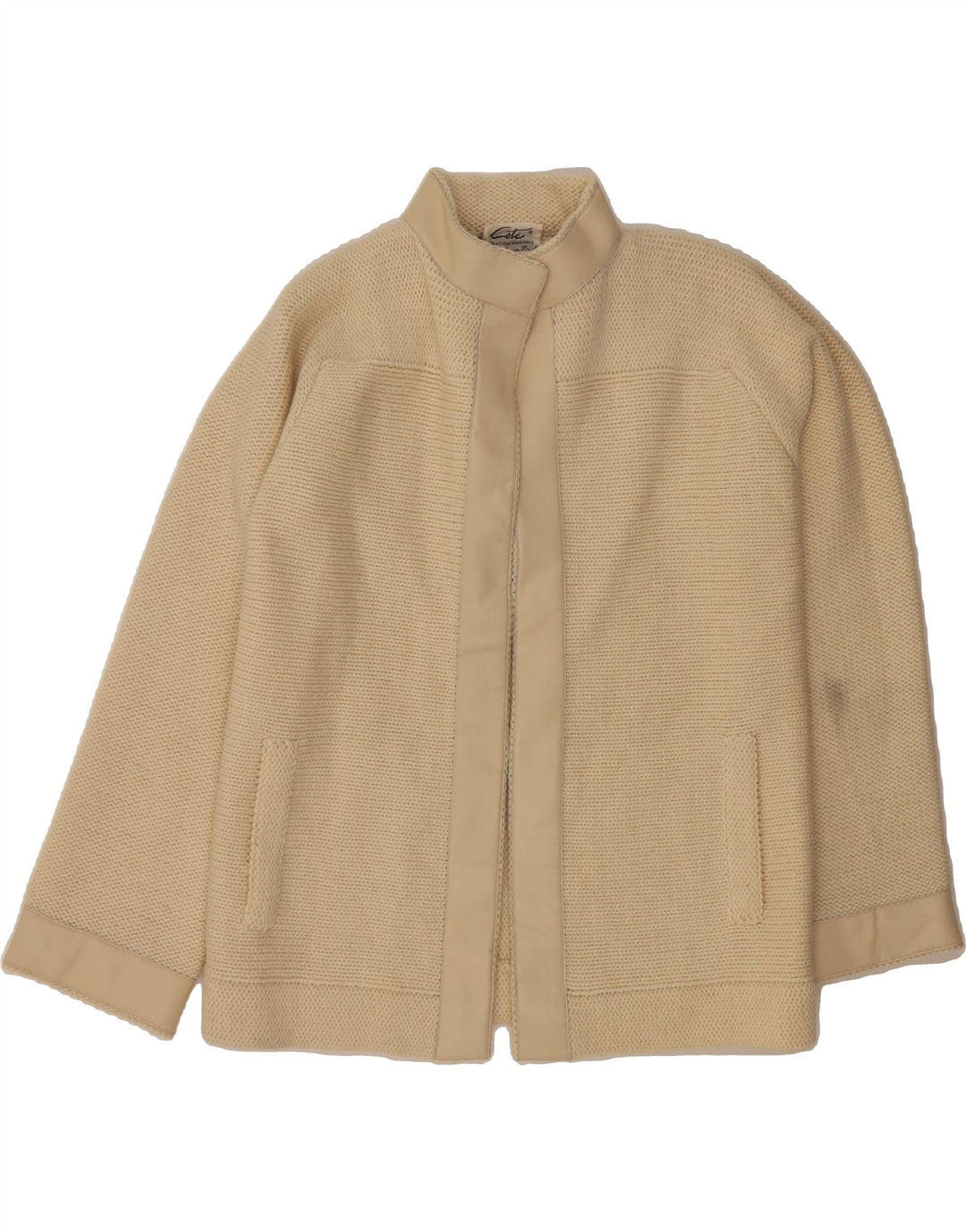 VINTAGE Womens Open Cardigan Sweater UK 16 Large Beige Virgin Wool Vintage Vintage and Second-Hand Vintage from Messina Hembry 