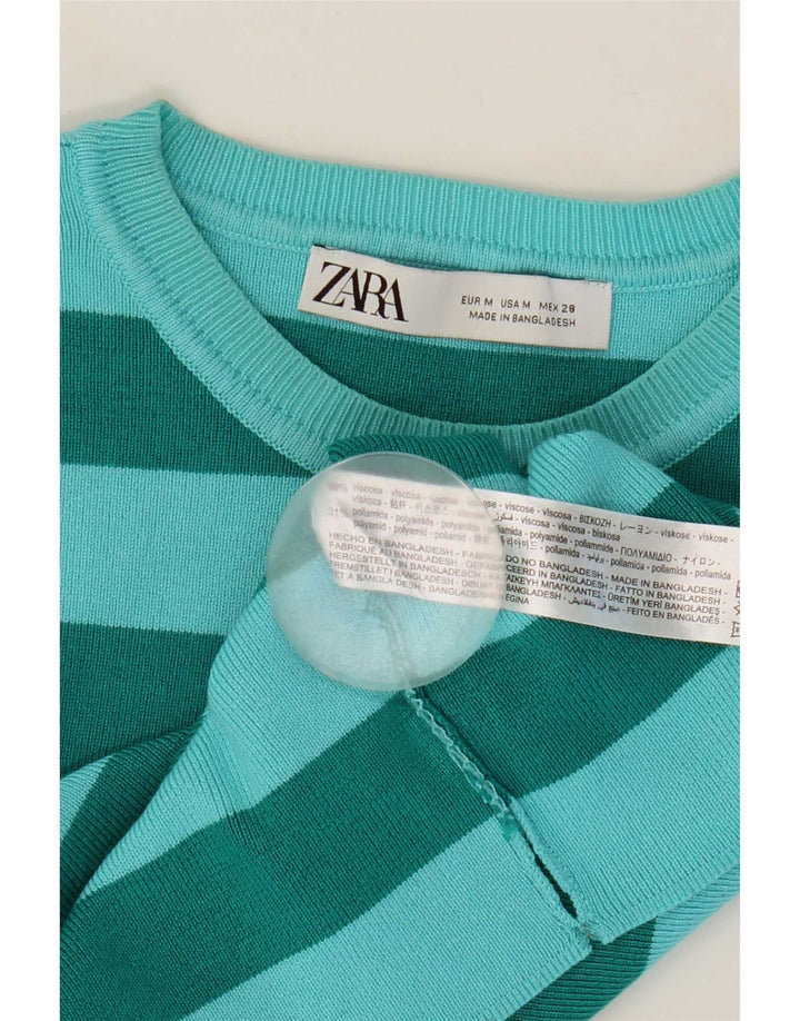 Zara Womens Crop Vest Top UK 12 Mellemgrøn stribet viskose