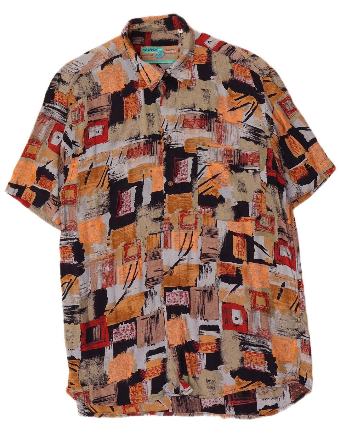 Vintage Kortærmet Herreskjorte Medium Flerfarvet Patchwork Viscose