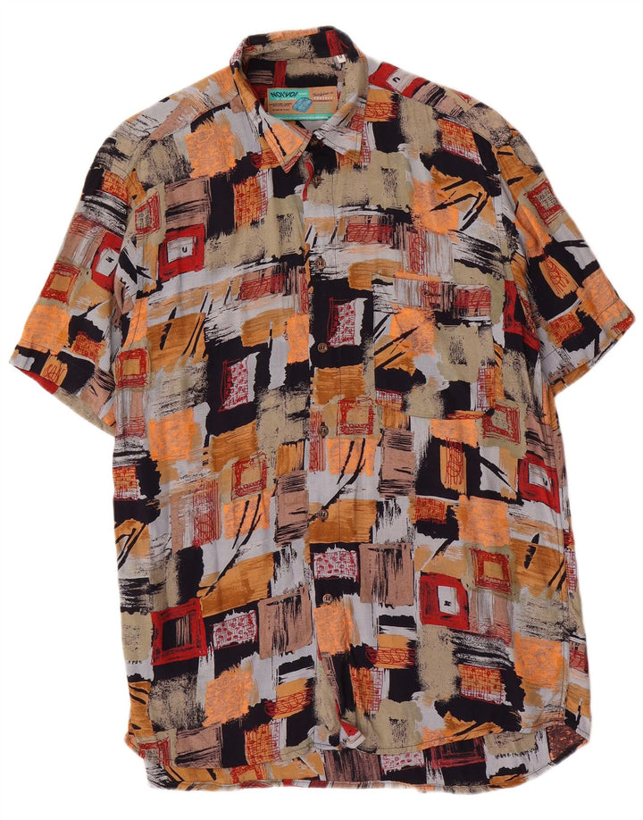 Vintage Kortærmet Herreskjorte Medium Flerfarvet Patchwork Viscose