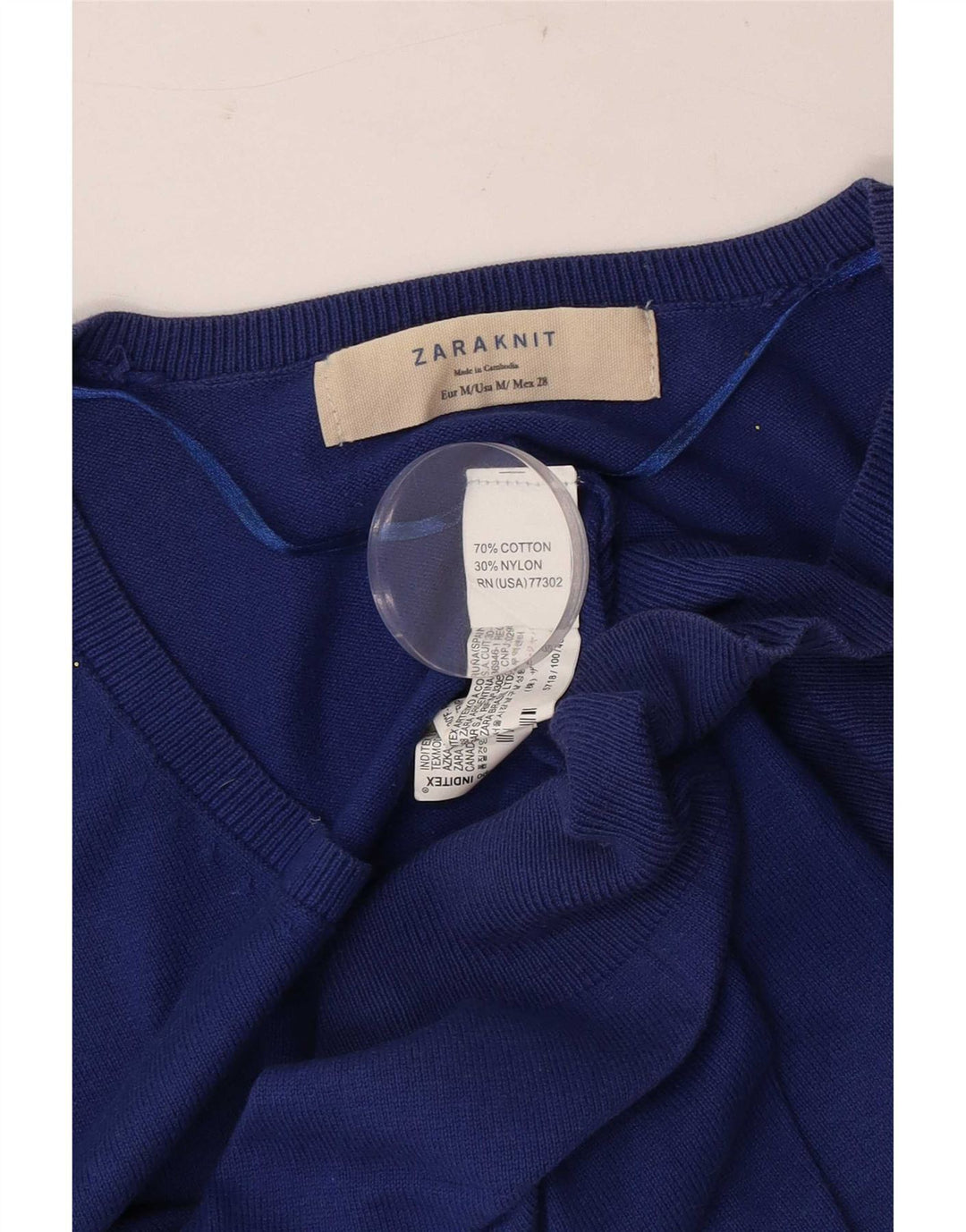 Zara Dame V-hals sweater UK 12 Medium Blue Bomuld