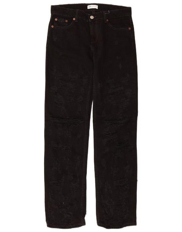 Zara Dame Distressed Low Waist Straight Jeans EU 38 Small W28 L34 Black