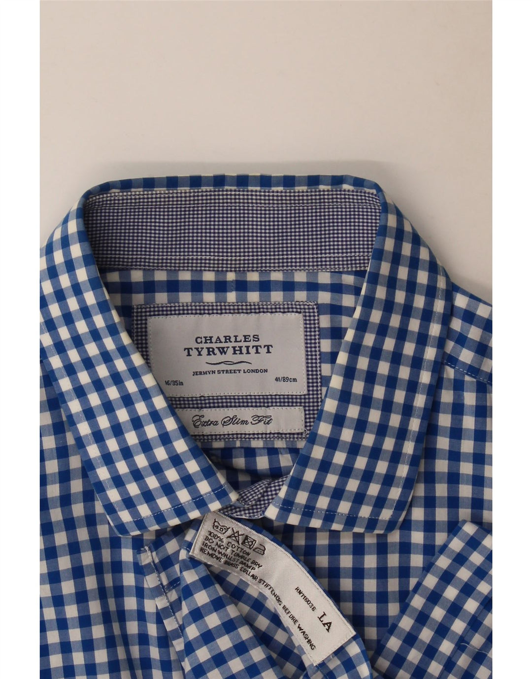 Charles Tyrwhitt Herre Extra Slim Fit skjorte størrelse 41/16 Large Blue Gingham