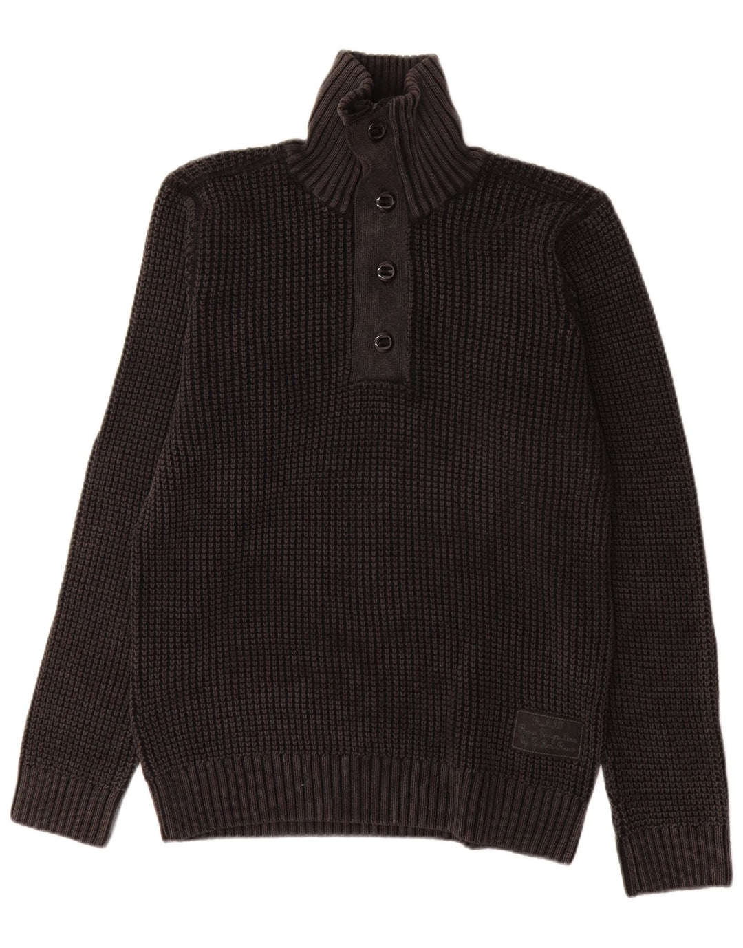 G-Star Herre Button Neck Jumper Sweater Stor Sort Bomuld