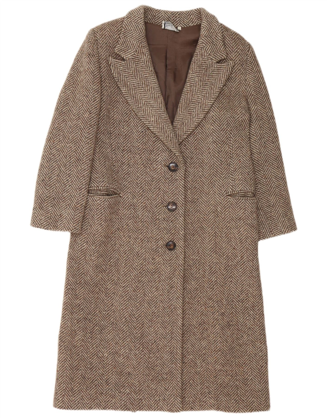 Luisa Spagnoli Dame Overfrakke IT 44 Medium Beige Herringbone Virgin Wool