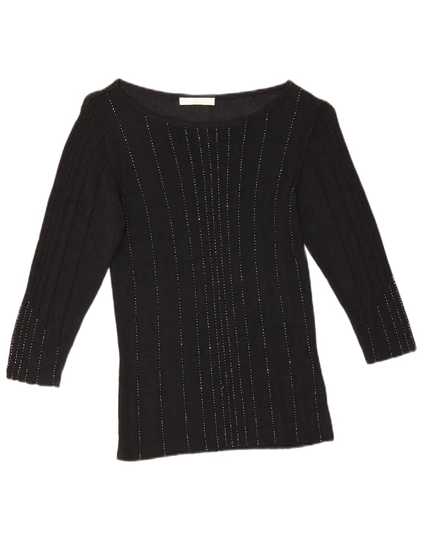 Marks & Spencer Dame Boat Neck Jumper Sweater UK 10 Lille Sort Stribet
