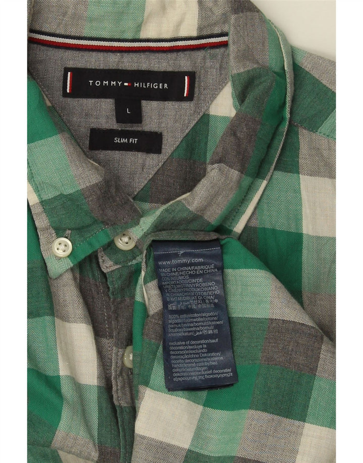 TOMMY HILFIGER Mens Slim Fit Shirt Large Green Check Cotton Vintage Tommy Hilfiger and Second-Hand Tommy Hilfiger from Messina Hembry 