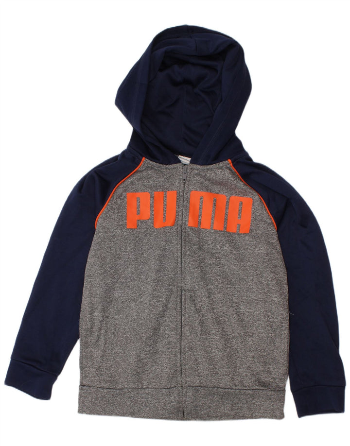 PUMA Drenge grafisk hættetrøje med lynlås 5-6 år Grå Colourblock Polyester