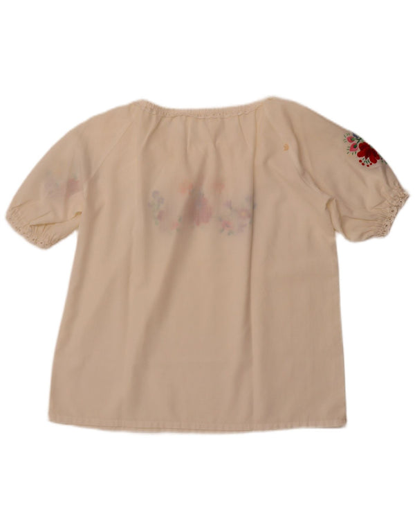 VINTAGE Damebluse Top UK 16 Large Off White Floral