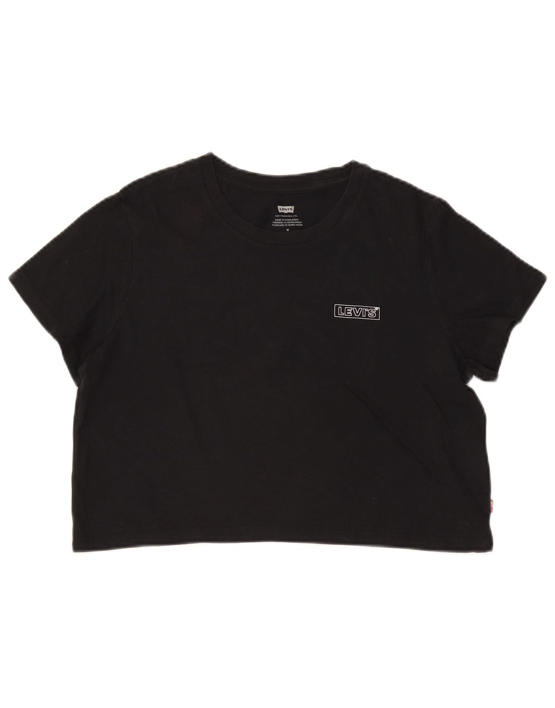 LEVI'S Dame Crop Grafisk T-Shirt Top UK 14 Medium Sort Bomuld