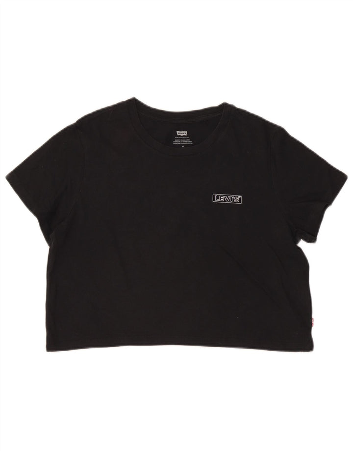 LEVI'S Dame Crop Grafisk T-Shirt Top UK 14 Medium Sort Bomuld