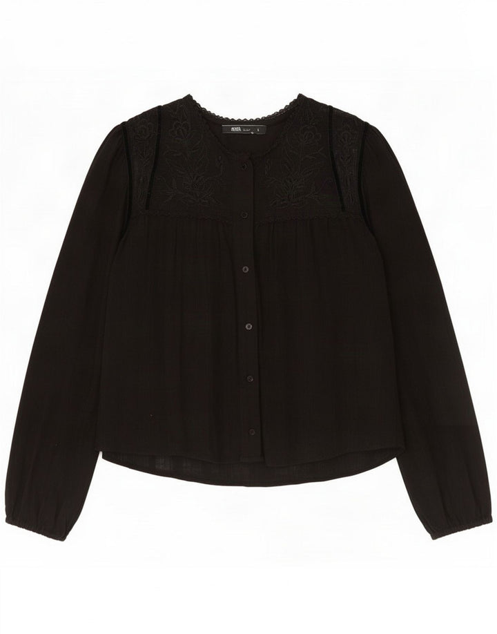 Zara Dame Shirt Bluse UK 14 Medium Black Floral Polyester