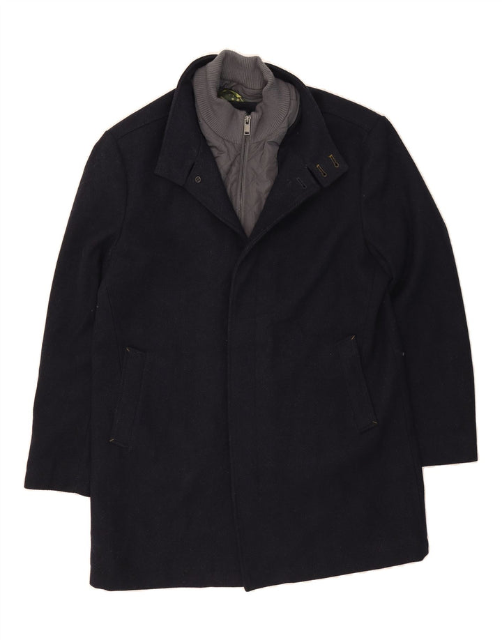 WHITE STUFF Mens Overcoat UK 42 XL Navy Blue Polyester