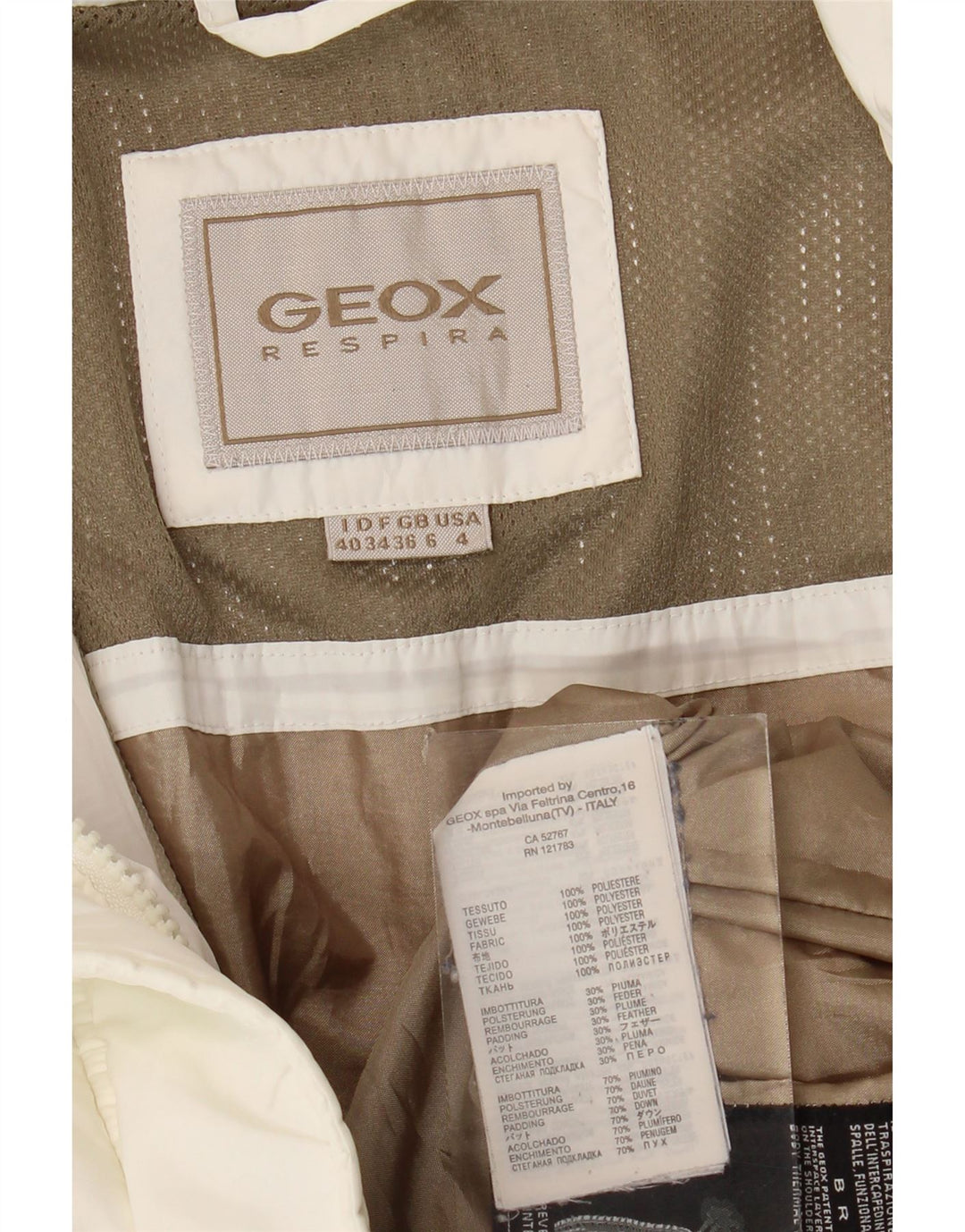 Geox Womens Respira Oversized polstret jakke UK 6 XS Hvid polyester