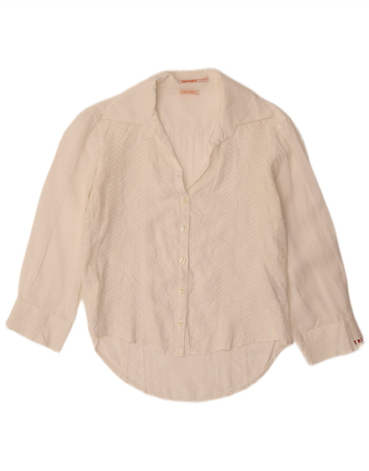 TIMBERLAND Womens 3/4 Sleeve Shirt UK 12 Medium White Geometric Viscose