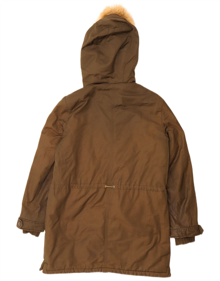 Zara Dame Trafaluc Hooded Parka Jacket UK 14 Medium Khaki Polyester