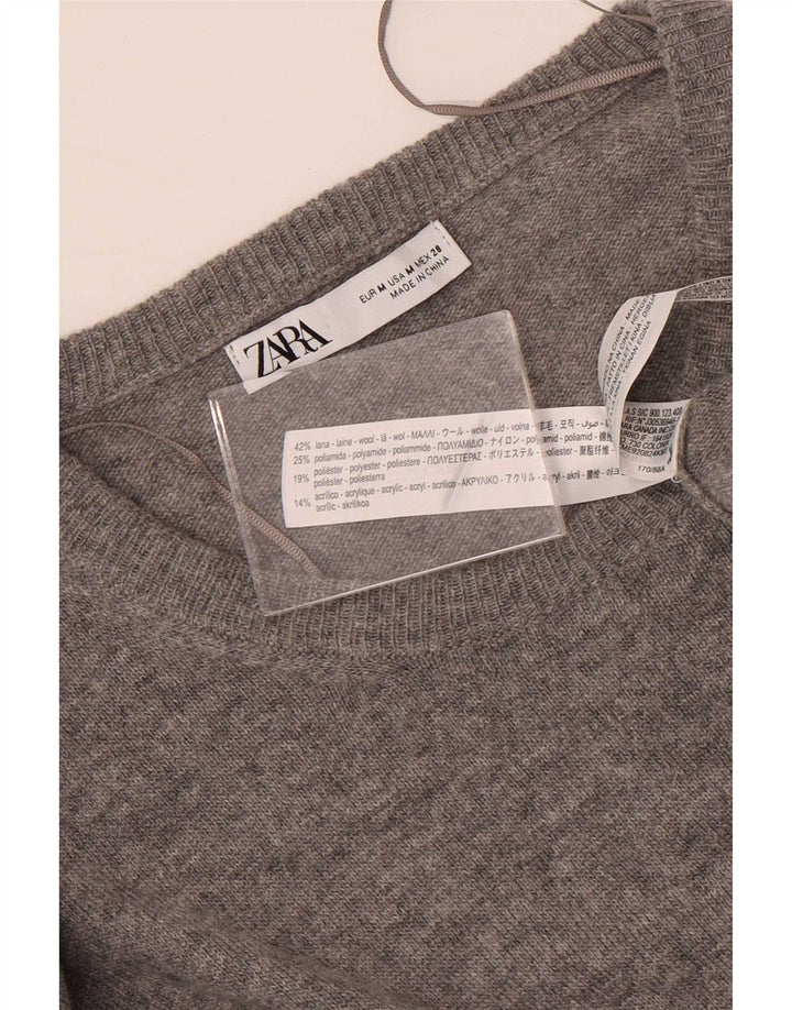 Zara Dame Maxi Langærmet Jumper Kjole UK 14 Medium Grey Uld