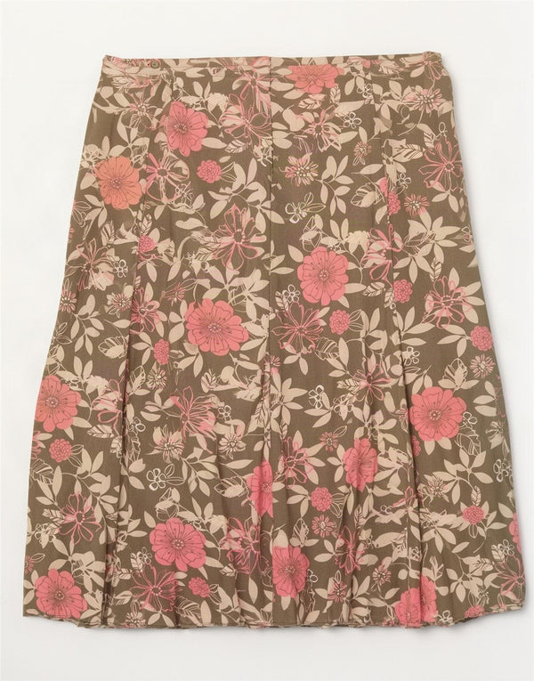 Marks & Spencer plisseret nederdel til kvinder UK 18 XL W38 Khaki Floral Viscose