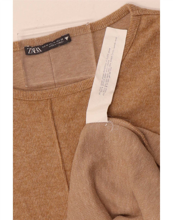 Zara Kvinder Kortærmet Skift Kjole UK 12 Medium Beige Bomuld