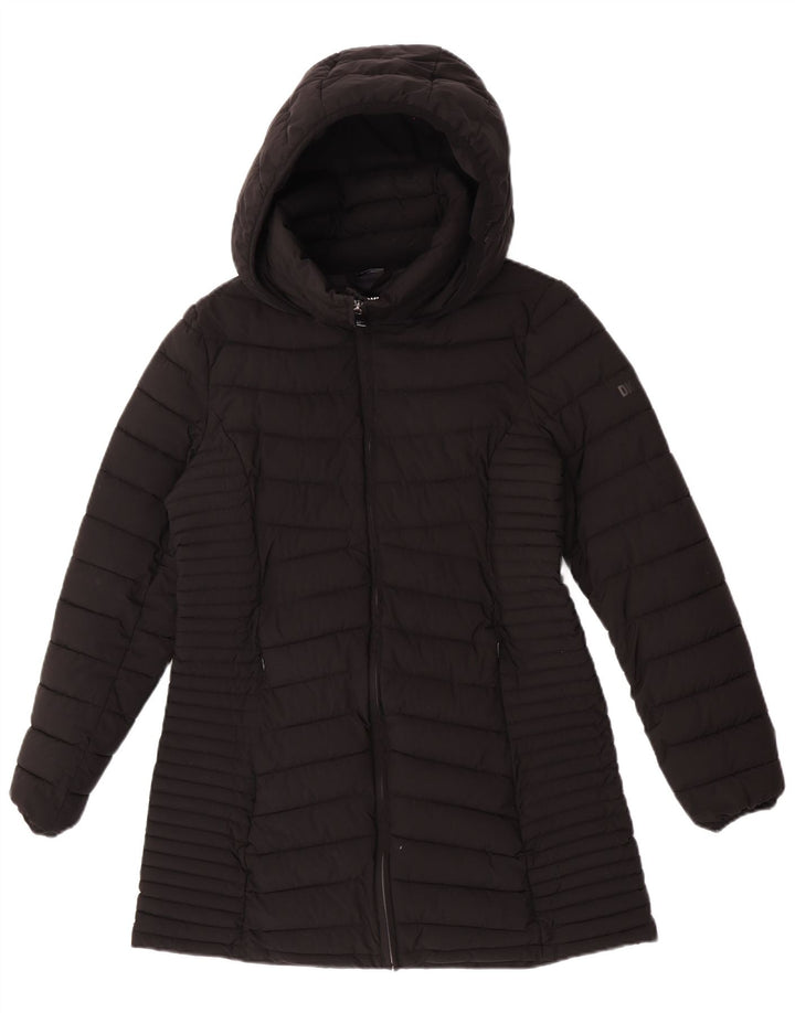Dkny Dame Hætte Polstret Frakke UK 12 Medium Sort Polyester
