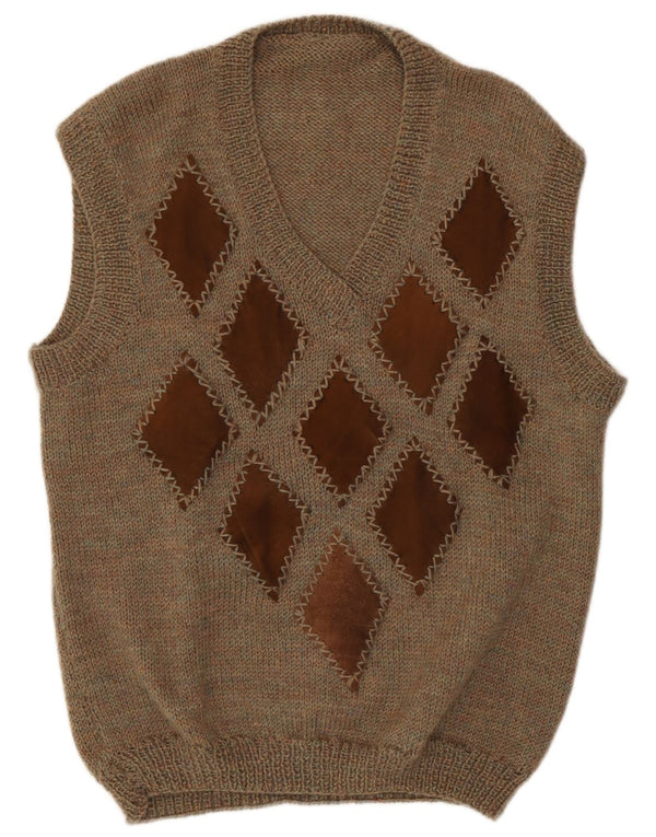 Vintage Dame Vest Tank Top UK 18 XL Brun Argyle/Diamond