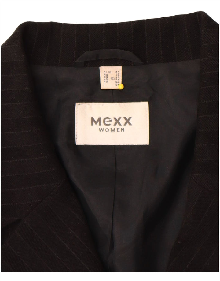 Mexx Dame Overfrakke UK 16 Stor Sort Stribet Polyester