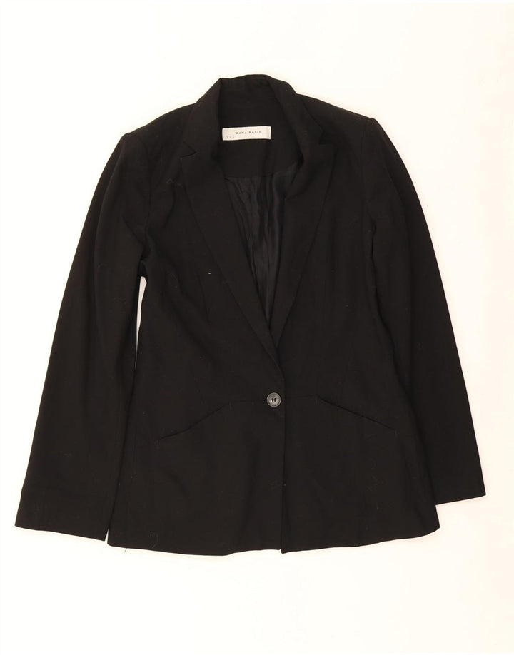 ZARA Dame 1-knaps blazerjakke UK 12 Medium Sort Polyester