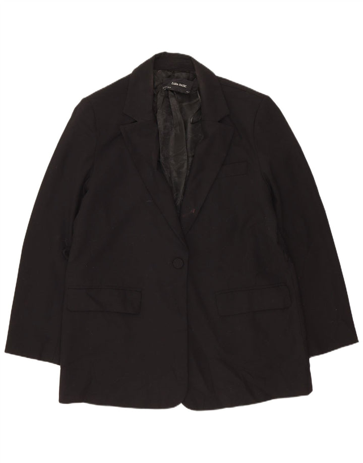 Zara Dame 1 Knap Blazer Jacket UK 14 Medium Sort Polyester