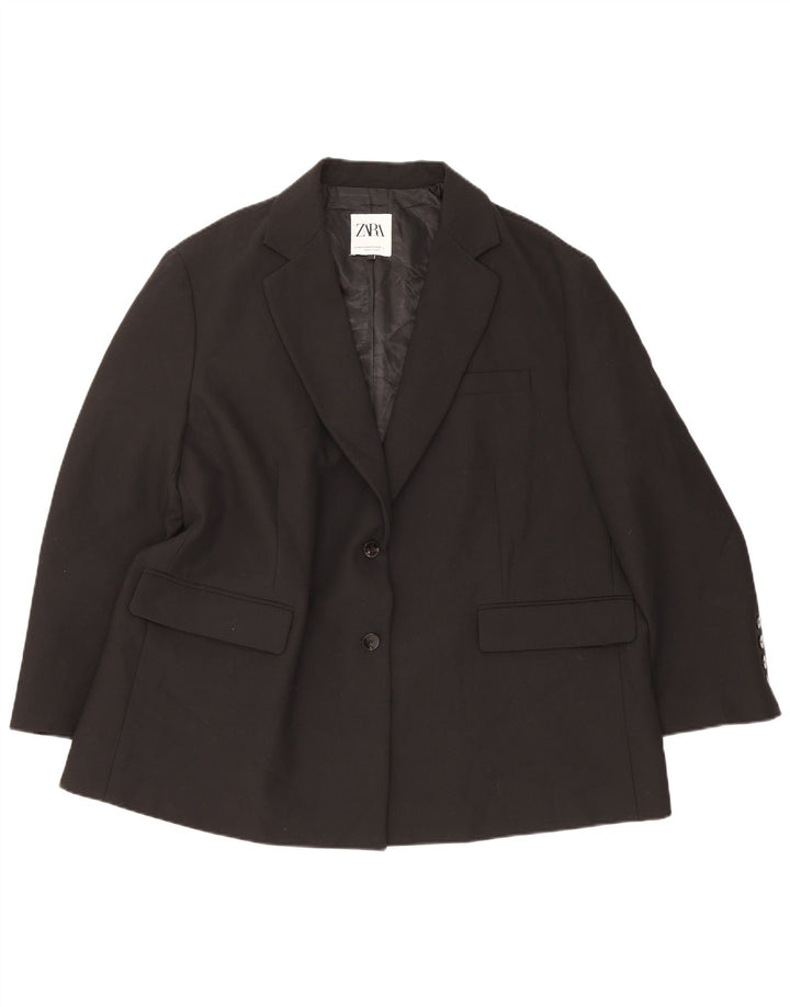 Zara Dame 2 Knapper Oversized Blazer Jacket UK 6 XS Sort Polyester