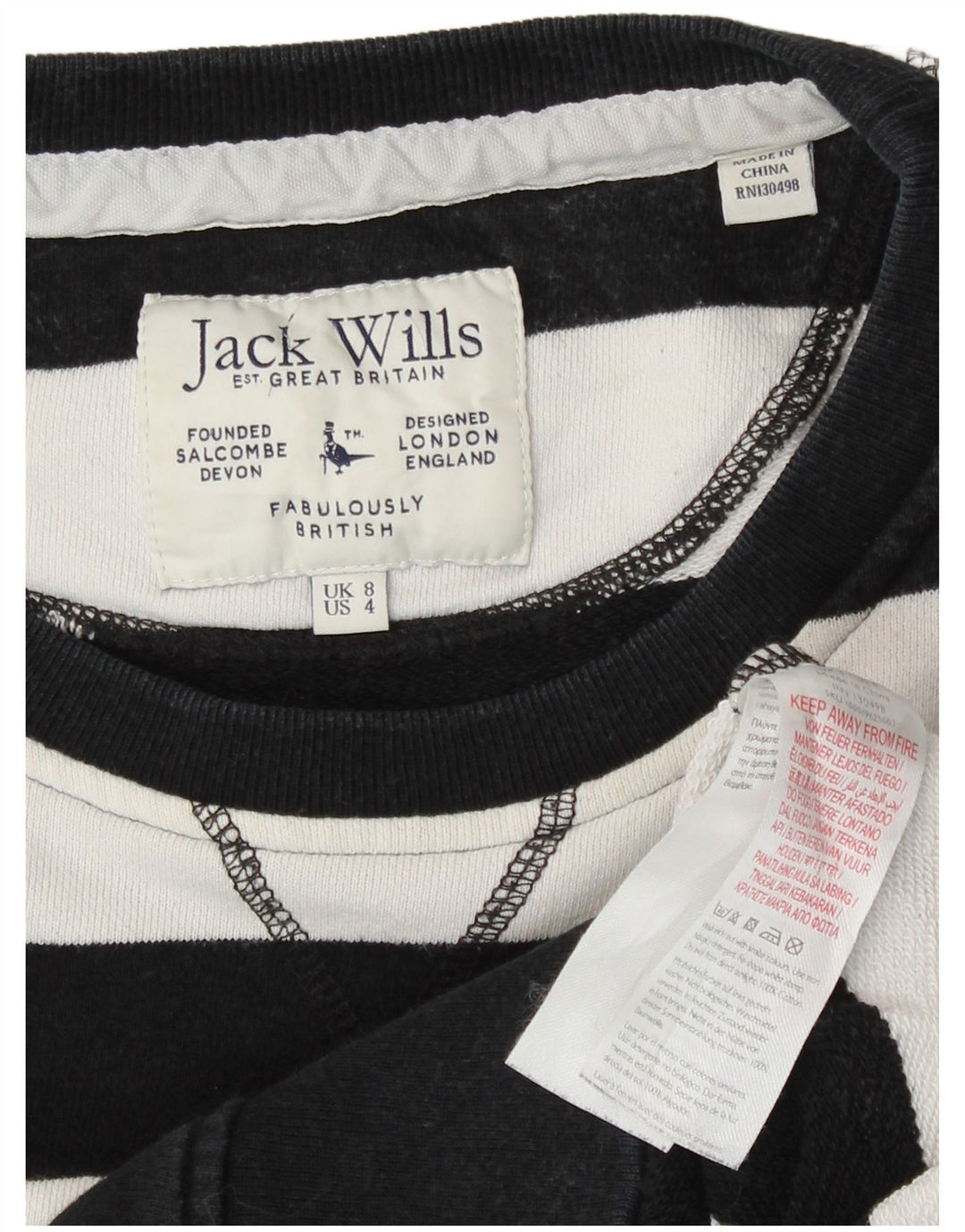 Jack Wills Womens Crop Sweatshirt Jumper UK 8 Small White Striped Nautical