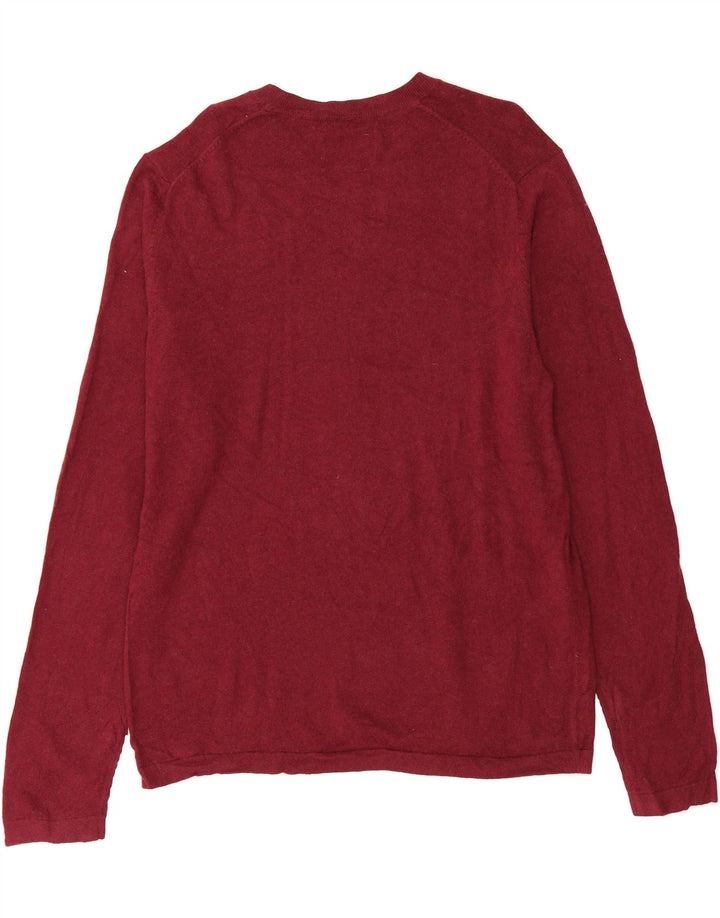 EDDIE BAUER Mens V-Neck Jumper Sweater Medium Burgundy Cotton Vintage Eddie Bauer and Second-Hand Eddie Bauer from Messina Hembry 