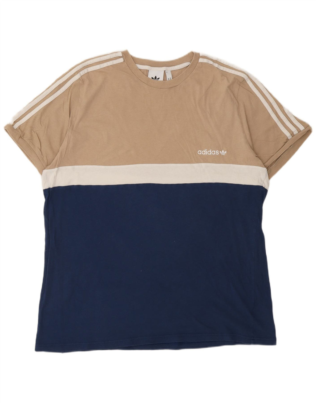 ADIDAS Herre T-Shirt Top XL Marineblå Colourblock Bomuld