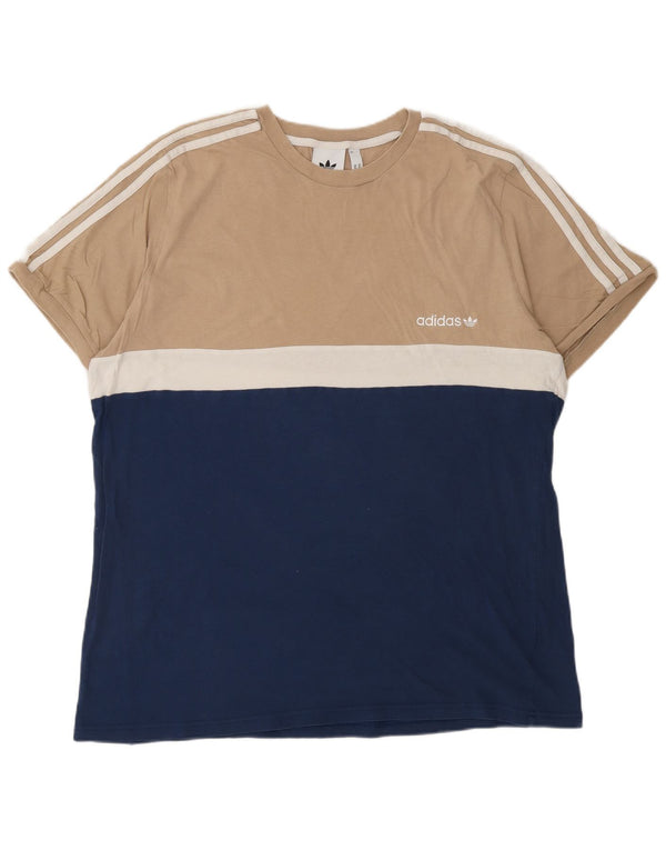 ADIDAS Herre T-Shirt Top XL Marineblå Colourblock Bomuld