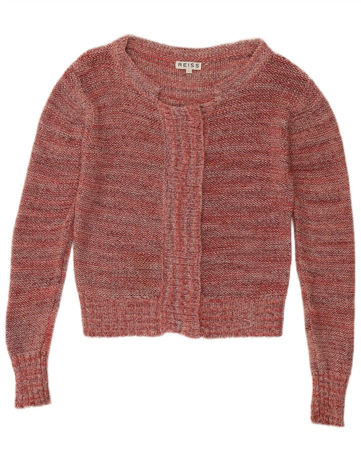 REISS Dame Crop Cardigan Sweater UK 10 Small Bourgogne Flecked Bomuld
