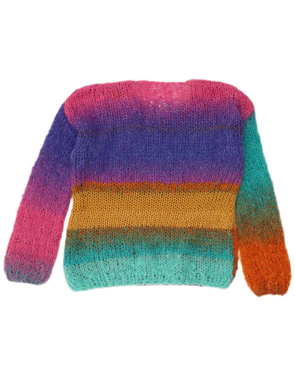 Vintage dame sweater med rund hals DK 14 Medium flerfarvet stribet