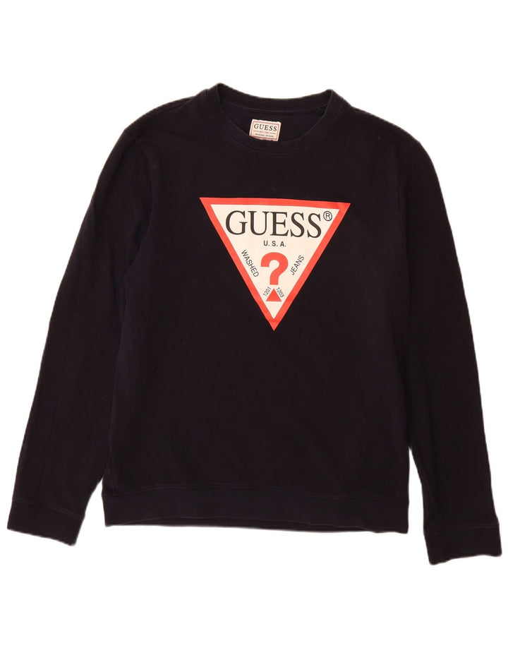 Guess Herre Grafisk Slim Fit Sweatshirt Jumper Stor Marineblå Bomuld