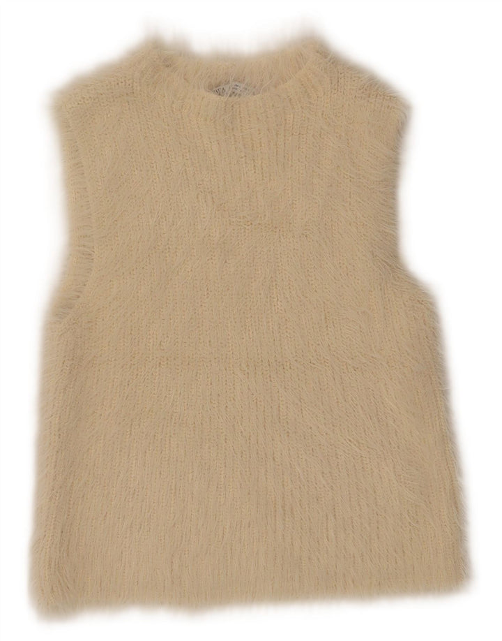 Zara Dame Crop Vest Tank Top UK 14 Stor Beige Polyamid